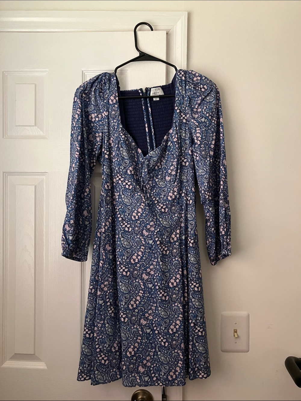 J. Crew Navy and Pink Paisley Long-Sleeve Dress